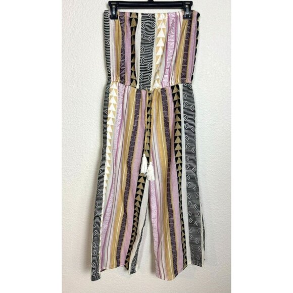 Elan Women's Jumpsuit Cropped Size Medium Strapless Colorful Cotton Striped - Picture 3 of 12